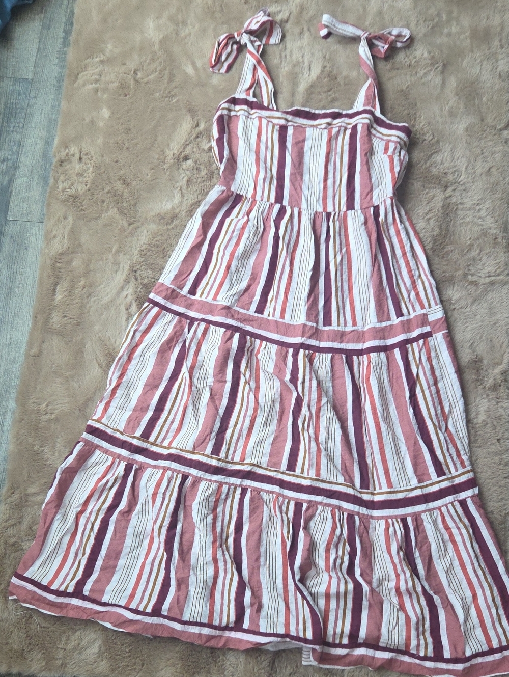 Blu Pepper Pink-Mauve and White Striped Tie-Shoulder Sundress